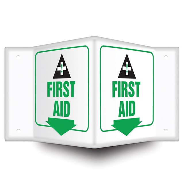 First Aid Sign, Black/Green On White