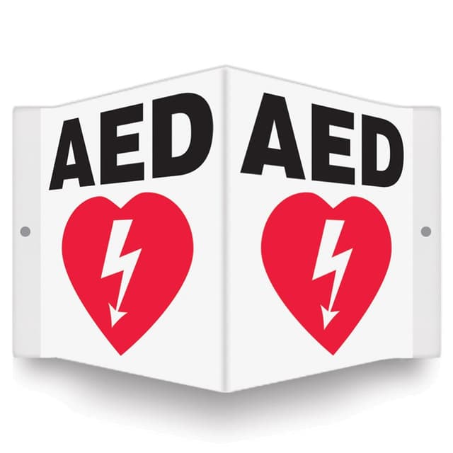 AED Sign, Red and Black on White