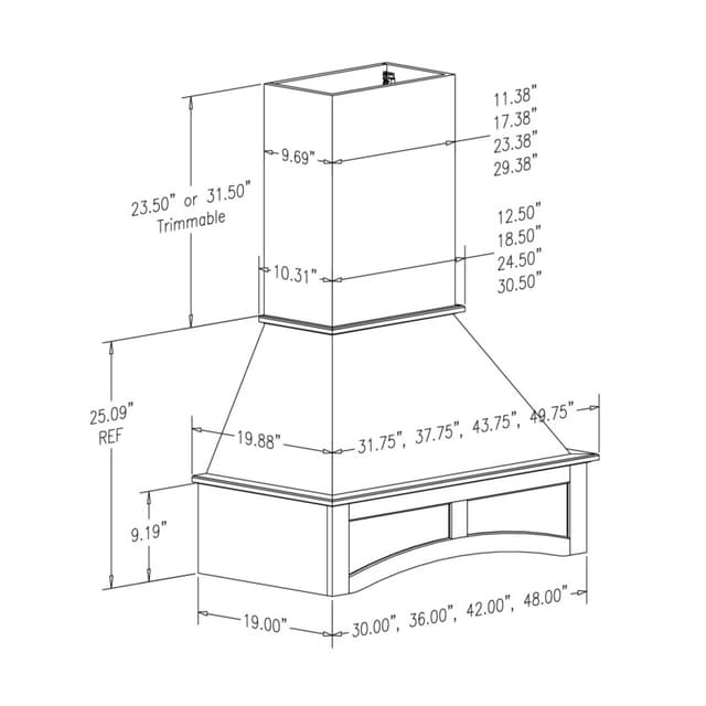 Signature Craftsman Arched, 48" Wide Wood Range Hood, Broan Compatible Liner, Omega National
