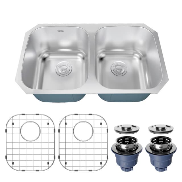 Karran Profile 32-1/4"W Stainless Steel Undermount Kitchen Sink Double 50/50 Bowl, 18 Gauge - PRU31-PK1