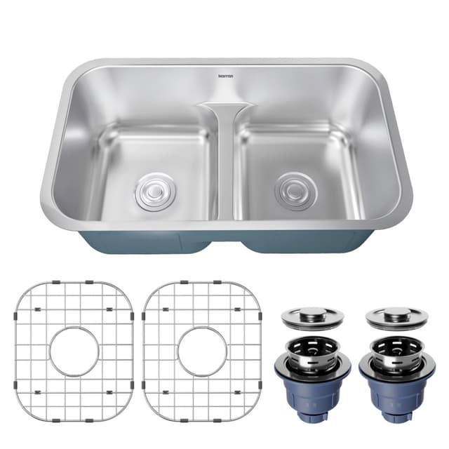Karran Profile 32"W Stainless Steel Undermount Kitchen Sink Double 50/50 Bowl, 18 Gauge - PRU32-PK1