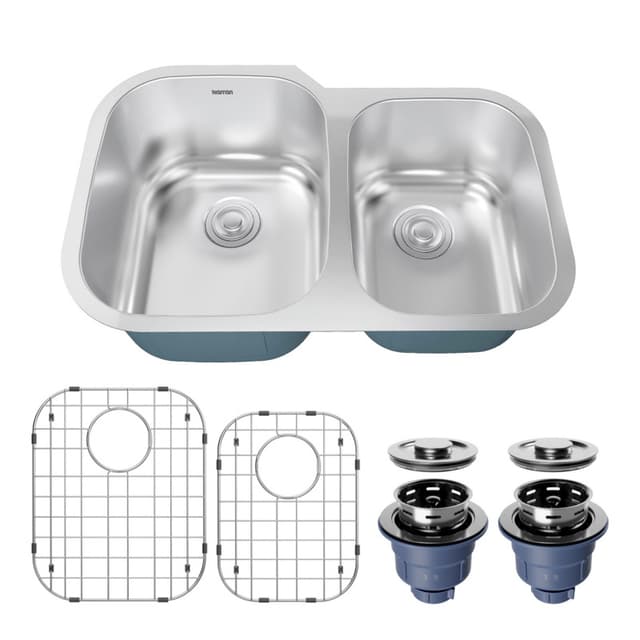 Karran Profile 31-1/2"W Stainless Steel Undermount Kitchen Sink Double 60/40 Bowl, 18 Gauge - PRU33R-PK1