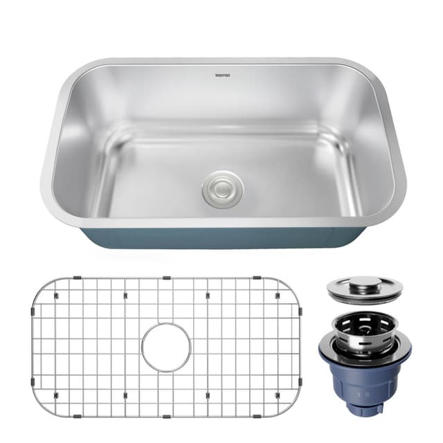 Karran Profile 32-3/8"W Stainless Steel Undermount Kitchen Sink Single Bowl, 18 Gauge - PRU36-PK1
