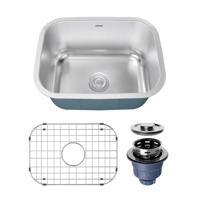 Karran Profile 23-3/8"W Stainless Steel Undermount Kitchen Sink Single Bowl, 18 Gauge - PRU37-PK1