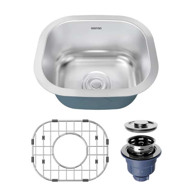 Karran Profile 15"W Stainless Steel Undermount Kitchen Sink Single Bowl, 18 Gauge - PRU39-PK1