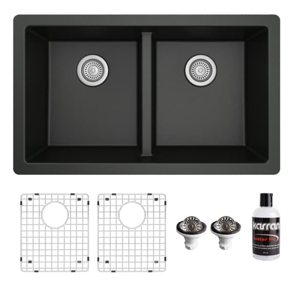 Karran 32"W x 19-1/2"D Quartz Double 50/50 Bowl Undermount Sink Kit - QU-810