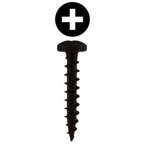 Würth #6 x 5/8" Pan Head Hinge and Drawer Slide Installation Screw Phillips Drive - Sharp Point Coarse Thread Black, 5837 - 1000/Box