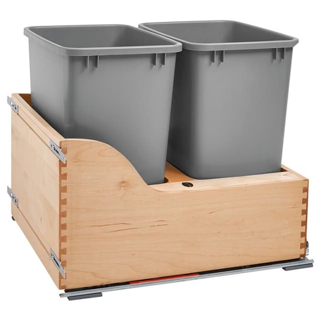4WCSC Series Double Siliver Bins, Bottom Mount Waste Containers for 18" Cabinet, Maple, Rev-A-Shelf