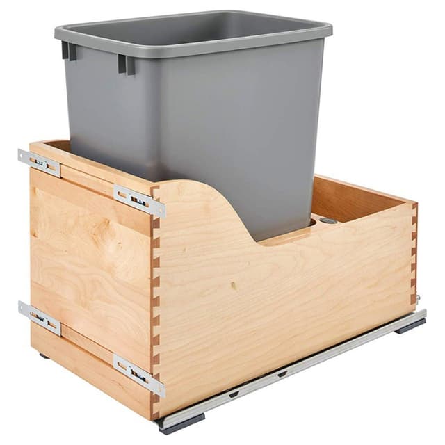 4WCSD Series Single Bin Bottom Mount Waste Container for 15" Cabinet, Servo-Drive, Maple, Rev-A-Shelf