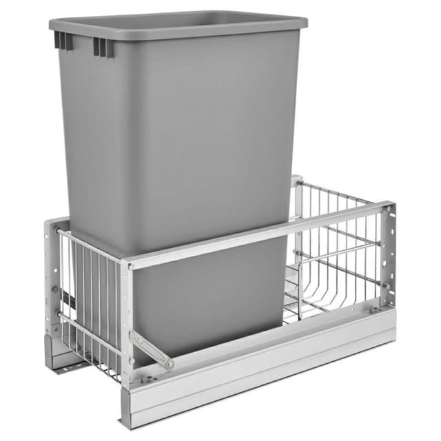 5349 Series Single 50 Quart Silver Bin Bottom Mount Waste Container with Soft-Close, Rev-A-Shelf