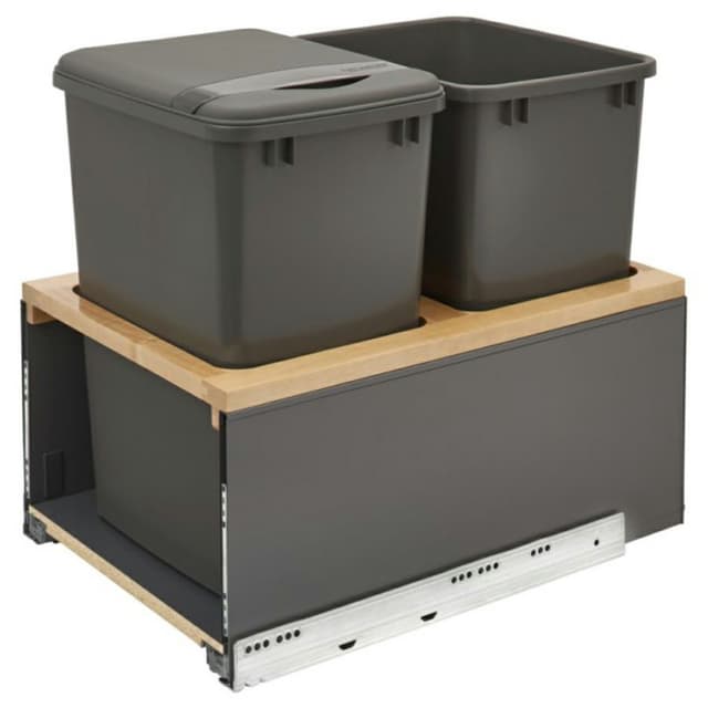 Rev-A-Shelf 5LB LEGRABOX Orion Grey/Maple Double Bin Bottom Mount Waste Container with Blumotion Soft-Close