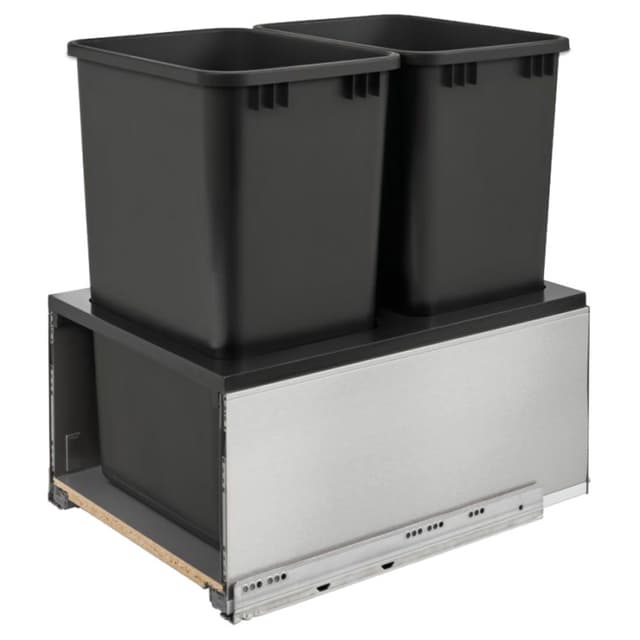 Rev-A-Shelf 5LB LEGRABOX Stinaless Steel/Black Double Bin Bottom Mount Waste Container with Blumotion Soft-Close