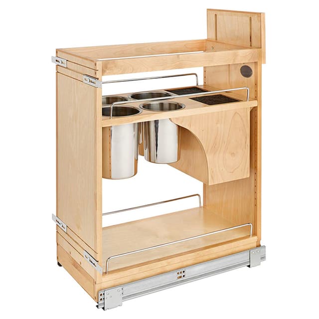 Rev-A-Shelf 448KB Maple Base Cabinet Organizer with Knife Block and Utensil Bin with Soft-Close Slides