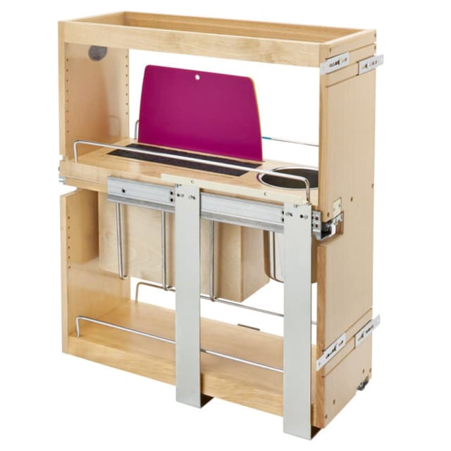 Rev-A-Shelf 449KB Maple 1-Bin 1-Shelf Base Cabinet Organizer with Knife Block and Utensil Bin with Soft-Close Slides