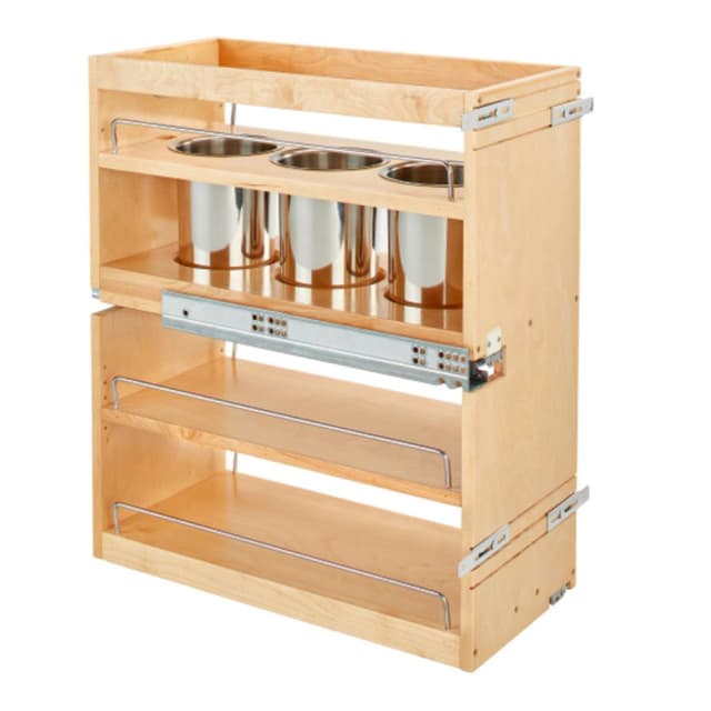 Rev-A-Shelf 449UT Maple 3-Bin 2-Shelf Base Cabinet Utensil Pullout Organizer with Soft-Close Slides