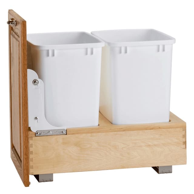 4WC Series Double Bin Bottom Mount Waste Container for 18" Cabinet, Maple, Rev-A-Shelf