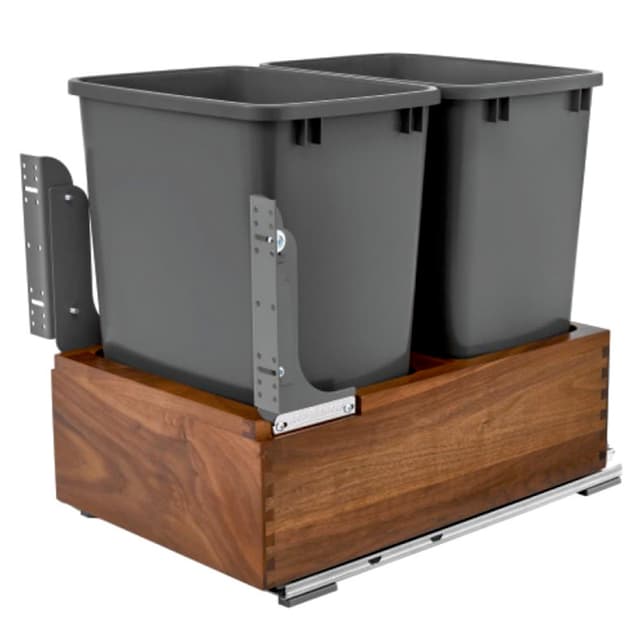 4WC-WN Series Double Bin Bottom Mount Waste Container for 18" Cabinet, Walnut, Rev-A-Shelf