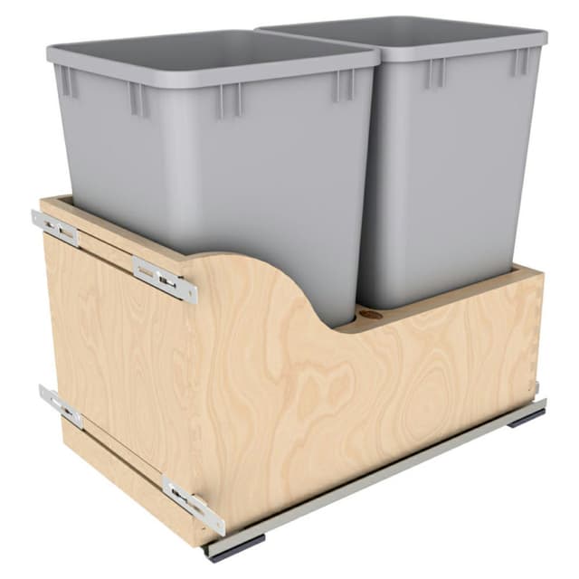 4WCSC Series Double Siliver Bins, Bottom Mount Waste Containers for 15" Cabinet, Maple, Rev-A-Shelf