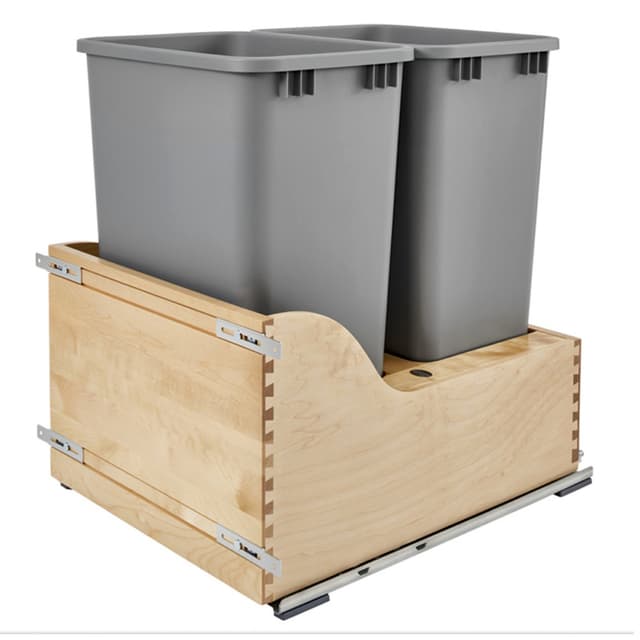 4WCSC Series Double Siliver Bins, Bottom Mount Waste Containers for 21" Cabinet, Maple, Rev-A-Shelf