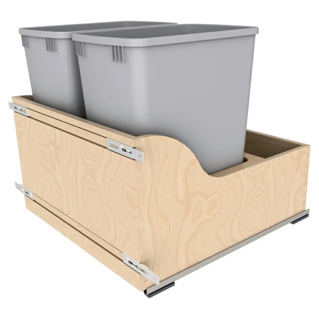4WCSC Series Double Siliver Bins, Bottom Mount Waste Containers for 24" Cabinet, Maple, Rev-A-Shelf