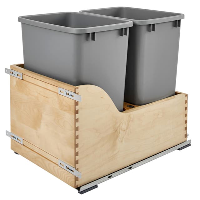 4WCSD Double Bin Bottom Mount Waste Container for 18" Cabinet, Servo-Drive, Maple, Rev-A-Shelf