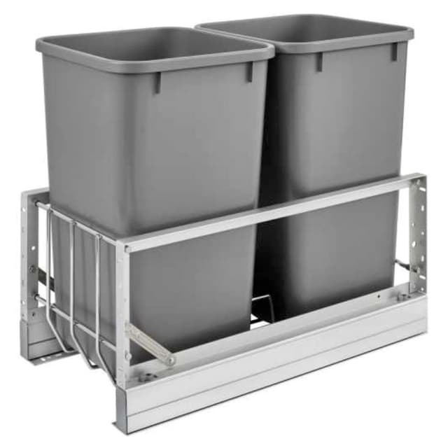 5349 Series Double Silver Bins Bottom Mount Waste Container for 15" Cabinet with Soft-Close, Rev-A-Shelf