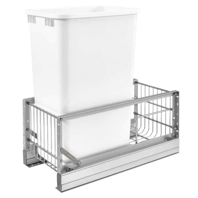 5349 Series Single 50 Quart White Bin Bottom Mount Waste Container with Soft-Close, Rev-A-Shelf