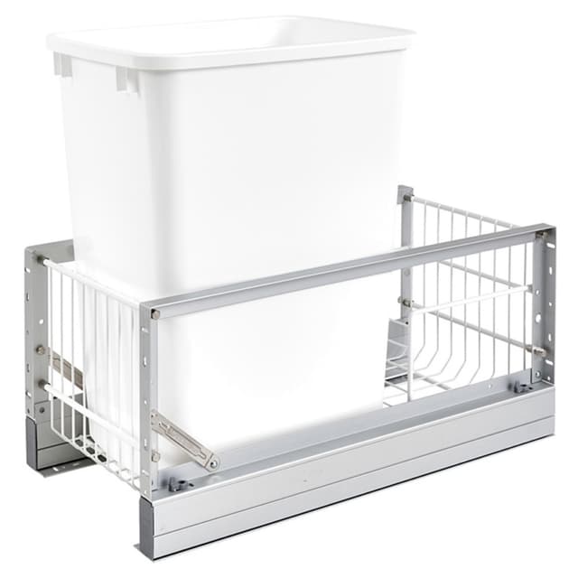5349 Series Single 35 Quart White Bin Bottom Mount Waste Container with Soft-Close, Rev-A-Shelf
