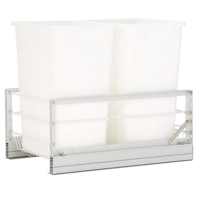 5349 Series Double White Bins Bottom Mount Waste Container for 18" Cabinet with Soft-Close, Rev-A-Shelf