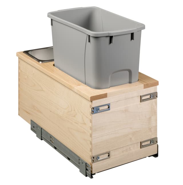 Signature Series Bottom Mount Trash Pullout, Single 34 Quart Bin, for 15" Openings, Century Components