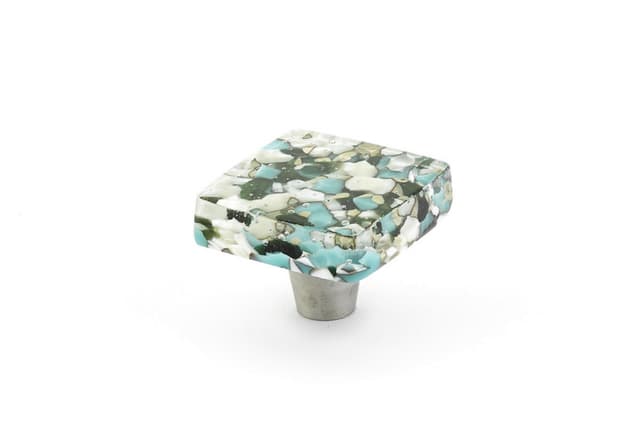 Schaub Ice Square Knob, 1-1/2" dia, Green Blue Pebbles - 34-GBP