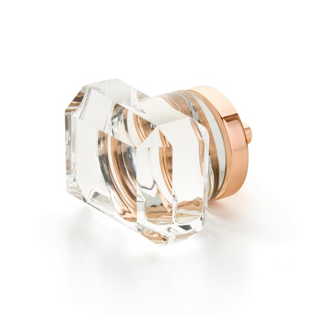 Schaub City Lights Rectangular Glass Knob, 1-3/4” x 1-3/8", Polished Rose Gold - 52-PRG