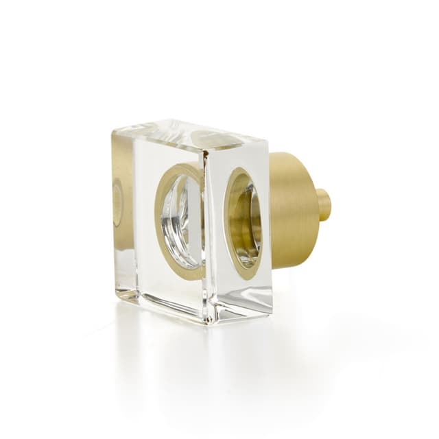 Schaub City Lights Square Glass Knob, 1-1/4", Brass Base in Satin Brass - 57-SB