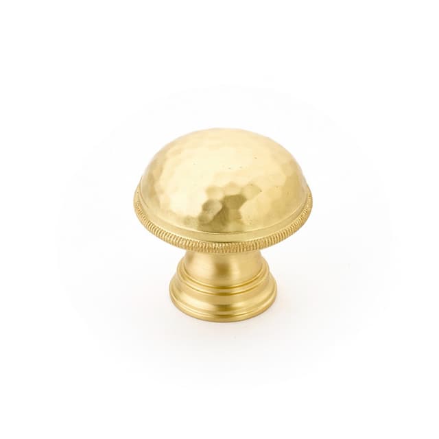 Schaub Atherton Hammered Knurled Edge Knob, 1-1/4", Satin Brass - 571-SB