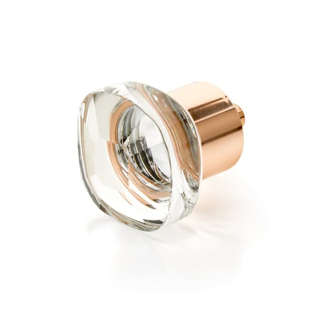 Schaub City Lights Soft Square Glass Knob, 1-1/4", Brass Base in Polished Rose Gold - 61-PRG