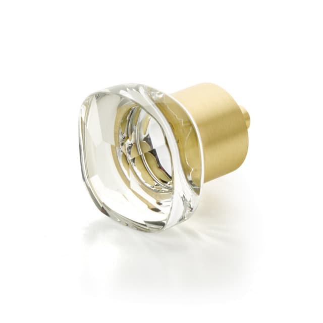 Schaub City Lights Soft Square Glass Knob, 1-1/4", Brass Base in Satin Brass - 61-SB