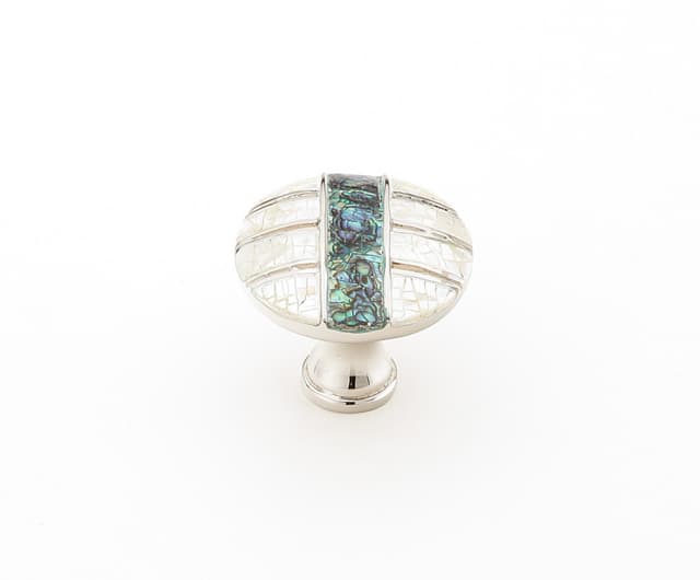 Schaub Fair Isle Round Knob, 1-3/8” dia, Imperial Shell, Mother of Pearl/ Polished Nickel - 653-PN