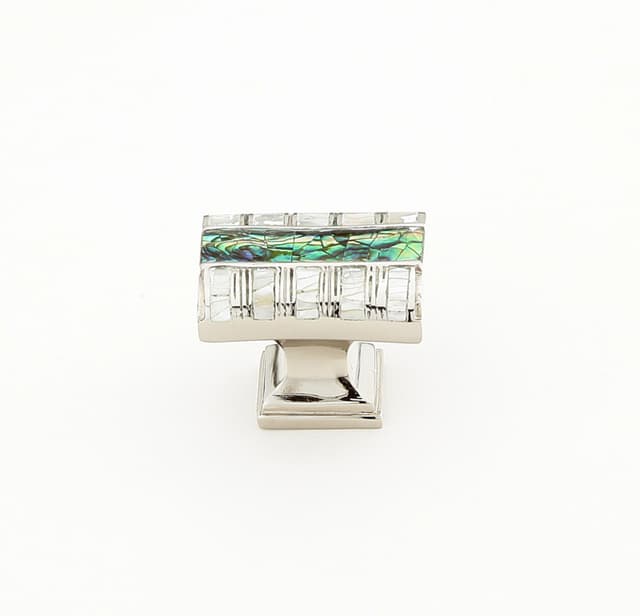 Schaub Fair Isle Rectangular Knob, 1-1/4” x 7/8", Imperial Shell, Mother of Pearl/ Polished Nickel - 654-PN