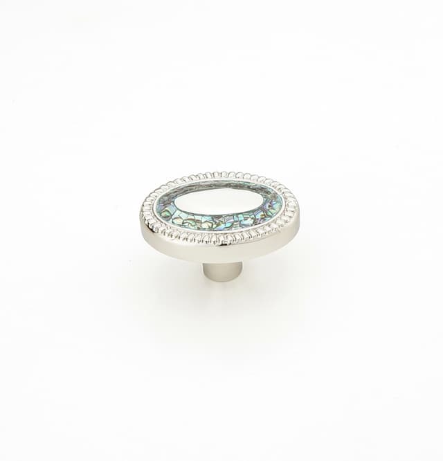 Schaub Fair Isle Oval Knob, 1-1/2” x 1-1/8", Imperial Shell/ Polished Nickel - 657-PN