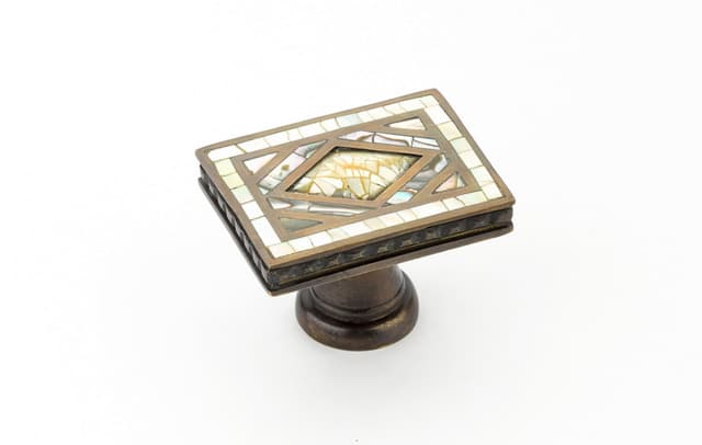 Schaub Avalon Bay Rectangular Knob, 1-7/8"x1-1/4", Imperial Shell, Yellow Mother of Pearl/ Aged Dover - 659-YP-AD