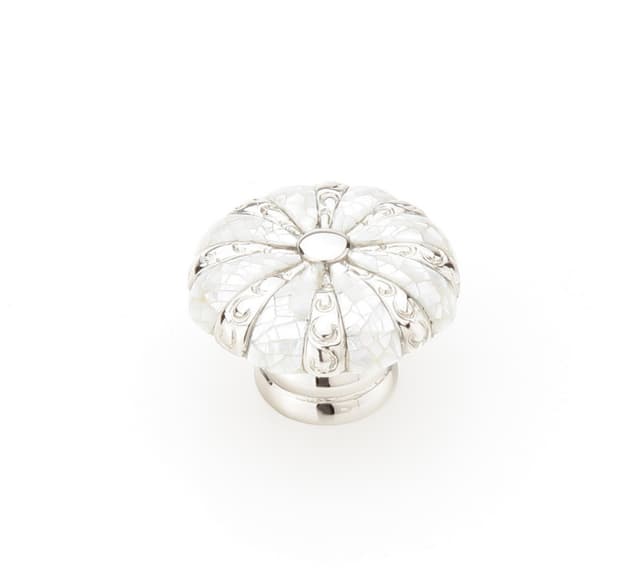 Schaub Mother of Pearl Round Knob, 1-3/8" dia, Polished Nickel - 853-MOP-PN