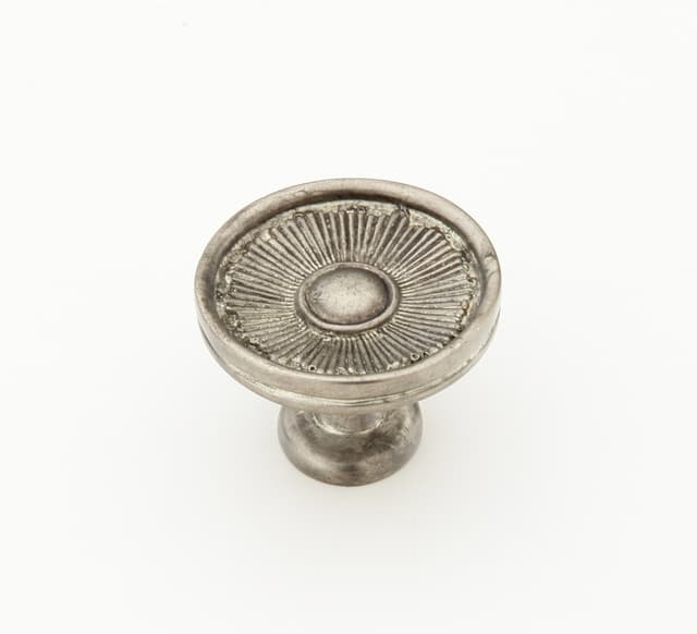 Schaub Sunburst Round Knob, 1-3/8" dia, Silver Antique - 972-SA