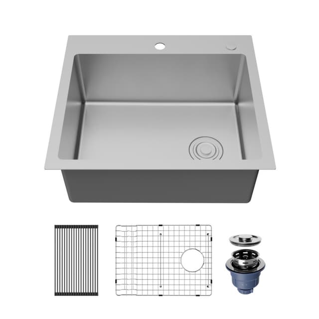 Karran 25"W Stainless Steel Top mount Kitchen Sink Single Bowl, 16 Gauge - TMSB2531-PK1