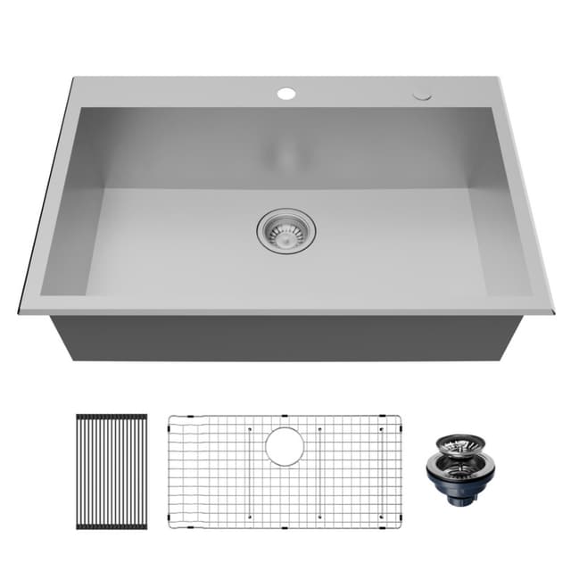 Karran 33"W Stainless Steel Top mount Kitchen Sink Single Bowl, 18 Gauge - TMSB3320-PK1