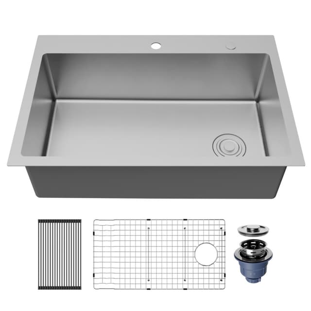 Karran 33"W Stainless Steel Top mount Kitchen Sink Single Bowl, 16 Gauge - TMSB3331-PK1