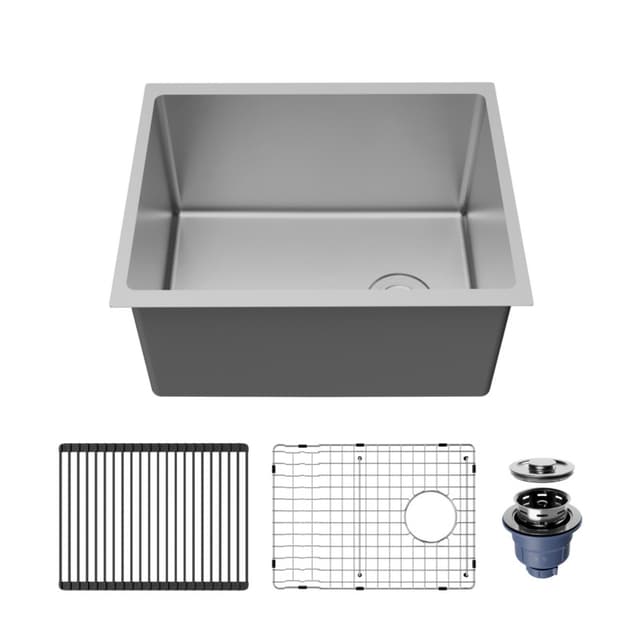 Karran Fusion 23"W Stainless Steel Undermount Kitchen Sink Single Bowl, 16 Gauge - UUMSB2332-12PK1