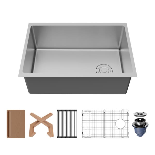 Karran Fusion 27"W Stainless Steel Undermount Kitchen Sink Single Bowl, 16 Gauge - UUMSB2732-PK1