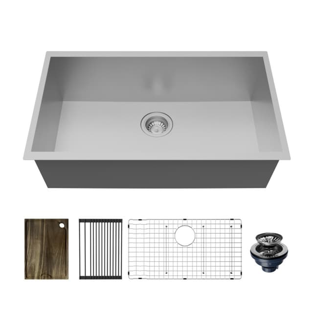 Karran Fusion 27"W Stainless Steel Undermount Kitchen Sink Single Bowl, 16 Gauge - UUMSB2731-PK1
