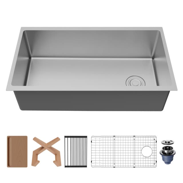 Karran Fusion 33"W Stainless Steel Undermount Kitchen Sink Single Bowl, 16 Gauge - UUMSB3332-PK1