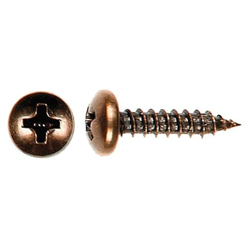Würth #8 Pan Head Hinge and Drawer Slide Installation Screw Phillips Drive - Sharp Point Coarse Thread Antique Brass